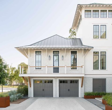 L Shaped Beach House, Daniel Island Homes, Coastal Homes Exteriors Florida, Pirate Harbor, Modern Coastal Home Exterior, Coastal Exteriors, Coastal Homes Exteriors, Charleston Sc Homes, Modern Treehouse