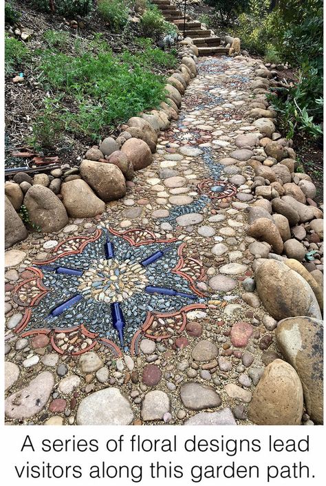 Mosaic Walkway, Stone Garden Paths, Mosaic Garden Art, Rock Garden Design, Stone Walkway, Garden Walkway, Landscaping With Large Rocks, Rock Garden Landscaping, Stone Path