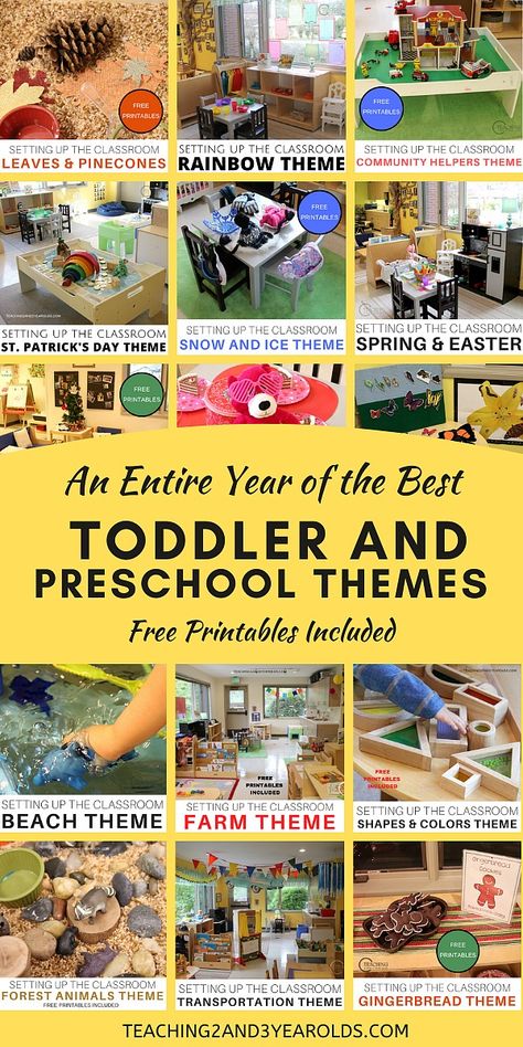 Looking for the best preschool themes you can do in your classroom or at home? This collection is filled with playful learning activities for year-round fun. Free printable list included!#toddlers #preschool #themes #curriculum #lessonplans #classroom #homeschool #teachers #backtoschool #age3 #age4 #teaching2and3yearolds Learning Themes For Preschoolers, Fun Preschool Themes, Learning Themes For Toddlers, One Year Old Classroom Themes, Two Year Old Classroom Themes, Two Year Old Classroom Setup, Toddler Classroom Themes, Classroom Themes Daycare, Toddler Classroom Ideas Daycares