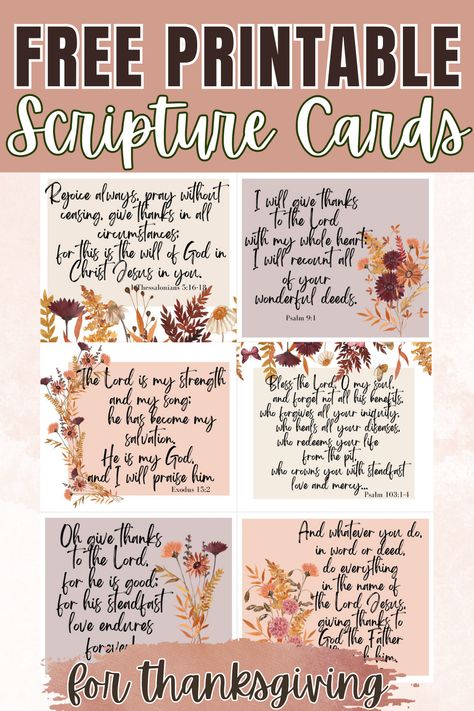 These free printable scripture memory cards focus on thanksgiving and gratitude verses. Use these printable cards during your scripture memory time, bible study, or small group settings. #christianliving #memorycards #printableversecards #freebiblestudy #freebibleresources #christianwomen Bible Verse Templates Free Printable, Thanksgiving Scripture Printable, Scripture Memory Cards, Free Gratitude Printables, Gratitude Cards Free Printable, Thanksgiving Bible Verses Printables, Gratitude Verses, Free Printable Bible Verse Cards, Thanksgiving Printables Free