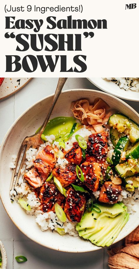 Easy Dinner Recipes For Two, Rice Bowls Healthy, Sushi Bowl Recipe, Sushi Bowls, Salmon Rice Bowl, Salmon Bowl, Rice Bowls Recipes, Sushi Bowl, Salmon Sushi