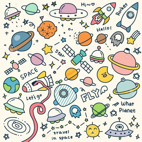 Travel Doodles, Space Doodles, Planet Drawing, Space Drawings, Aesthetic Space, Doodle Art Drawing, Doodle Inspiration, Easy Doodle Art, Easy Doodles Drawings