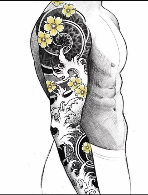 Tattoo Japonais, Geometric Tattoo Sleeve Designs, Mangas Tattoo, Tattoo Japanese Style, Small Chest Tattoos, Torso Tattoos, Full Sleeve Tattoo Design, Full Arm Tattoos, Geometric Tattoo Design