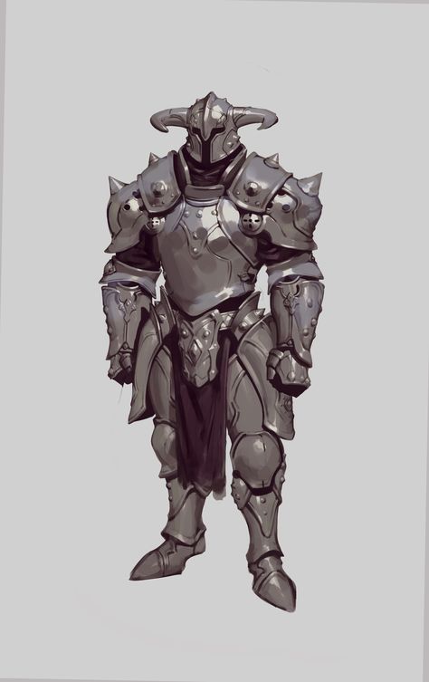 Armor: Spike and Horn by Bugeon Choi Netherite Armor Drawing, Armor Design Fantasy, Heavy Armor Character Design, Heavy Plate Armor, Armor Drawing Reference, Bulky Armor, Cuirass Armor, Dnd Armor, Armor Fantasy