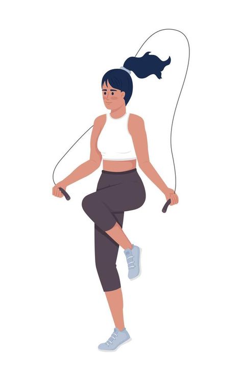 Woman with jumping rope semi flat color vector character. Editable figure. Full body person on white. Sports training simple cartoon style illustration for web graphic design and animation Workout Pictures Women, Exercise Pictures Cartoon, Jump Rope Illustration, Jump Rope Drawing, Running Art Illustration, Exercise Animation, Jumping Character, Exercise Picture, Fitness Animation