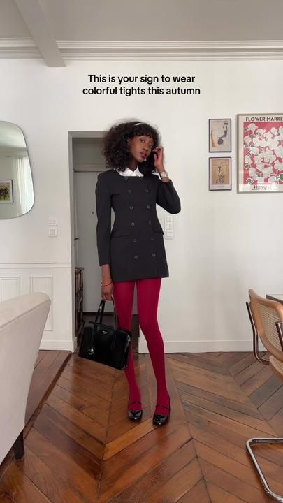 Emmanuelle Koffi colorful tights outfits - tiktok Preppy Night Out Outfits, Colorful Fits Aesthetic, Winter Outfit Colorful, Colorful Preppy Outfits, Emmanuelle Koffi, Color Tights Outfit, Colorful Tights Outfit, Twee Outfits, Red Tights Outfit