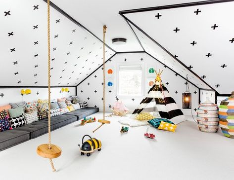 How to Create the Ultimate Playroom - Twin Pickle Contemporary Nursery, Attic Playroom, Hiasan Bilik Tidur, Playroom Design, Attic Renovation, Attic Storage, Attic Remodel, Playroom Organization, Attic Bedroom