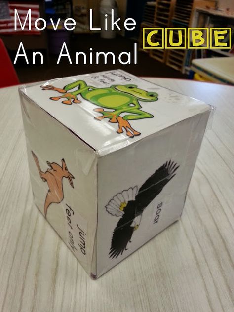 Take a square tissue box and place a picture of an animal and how the animal moves on each side. Toss and move like the animal that comes up on top. Move Like An Animal, Animal Activities For Kids, Pet Theme, Gross Motor Activities, Movement Activities, Animal Activities, Music And Movement, Easy Activities, Circle Time