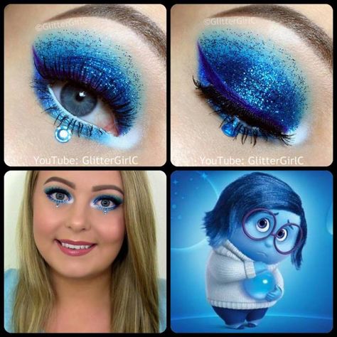 Inside Out Sadness Makeup Inside Out Halloween, Disney Eye, Simple Costumes, Disney Eye Makeup, Inside Out Costume, Disney Inspired Makeup, Inside Out Party, Christmas Makeup Tutorial, Disney Eyes