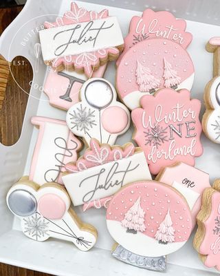 Morgan Mathis Arbuckle (@butterandbuckle) • Instagram photos and videos Winter Onederland Cookies, Onederland Cookies, Onederland Cake, Winter Onederland Cake, Sugar Cookie Royal Icing, Winter Cookie, Sugar Cookie Designs, Winter Onederland, Winter Birthday