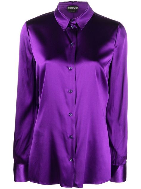 Purple Shirt Outfits, Purple Button Up Shirt, Silk Shirt Outfit, Royalty Dr, Purple Dress Shirt, Tom Ford Clothing, Silk Blouses, The Office Shirts, Wardrobe Edit