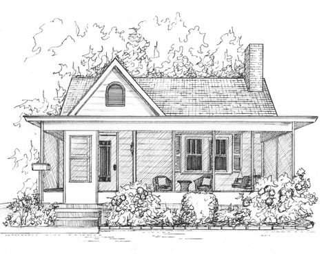 House drawn from photo, 8"x 10", architectural illustration, including 11"x 14" cream colored mat Architectural Illustration, Perspective Drawing Architecture, Home Portrait, Cartoon House, Building Drawing, House Sketch, Drawing Cartoon Characters, House Illustration, Architectural Sketch