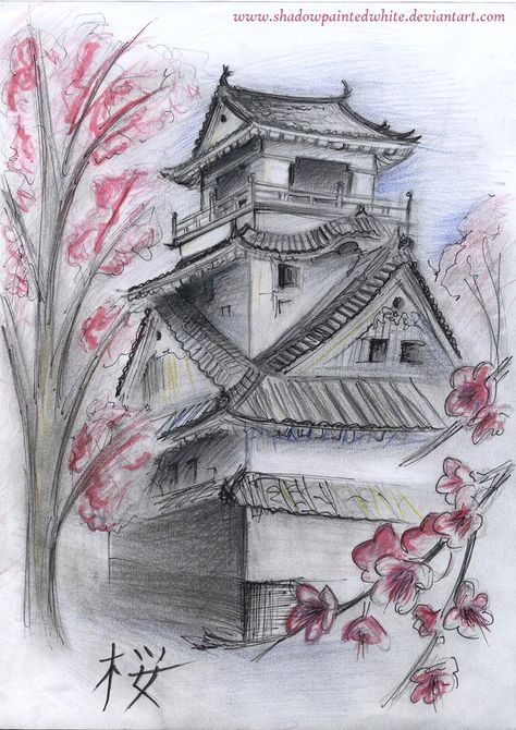 Related image Japanese House Drawing, Tattoo Daruma, Japanese Tattoo Women, Temple Tattoo, Japanese Tattoo Symbols, Traditional Japanese House, Fu Dog, Japanese Temple, Japanese Drawings