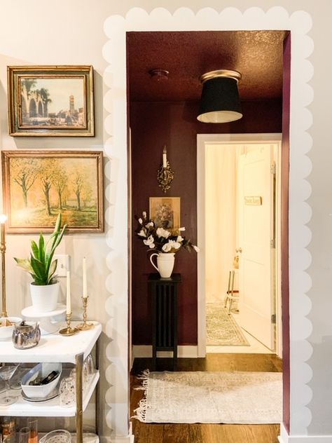 New Pop of Color in the Hallway Dramatic Hallway, Gloss Walls, Small Hallway, Small Hallways, Great Week, Have A Beautiful Day, Pop Of Color, Framed Bathroom Mirror, Beautiful Day