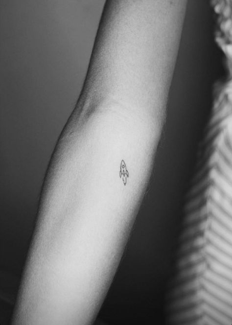 Rocket Ship Tattoo Simple, Rocket Ship Tattoo, Spaceship Tattoo, Rocket Tattoo, Space Tattoos, Astronaut Tattoo, Food Tattoos, Planet Tattoos, Ship Tattoo