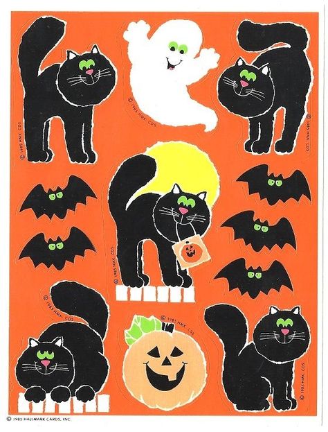 Vtg 80s Hallmark Halloween Stickers Black Cats Bats 1985 | eBay Halloween Memories, Cat Pumpkins, Hallmark Halloween, Black Cat Sticker, 90s Halloween, Stickers Halloween, Halloween Scrapbook, Halloween Black Cat, Halloween Illustration