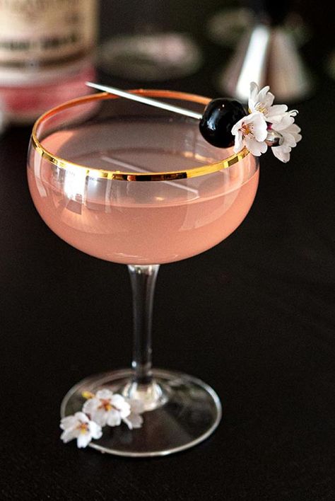 Look at this pretty pink cocktail! This cherry blossom cocktail is made with Luxardo Maraschino Liqueur and Gin Lane Victoria Pink Gin 1751. Lightly sweet, citrusy and with a hint of cherry, it’s a perfect cocktail for Easter, Mother’s Day, a feminine bridal shower or celebration of cherry blossom season! Luxardo Cherry Cocktail, Maraschino Cocktail, Football Cocktails, Cherry Blossom Cocktail, Japanese Cocktails, Maraschino Liqueur, Easter Cocktails, Cherry Brandy, Pretty Cocktails