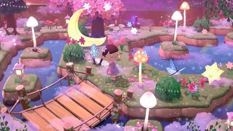 Fairycore Acnh, Fairycore Island, Fairy Island, Garden Forest, Acnh Inspiration, Pink Island, Enchanted Island, Animal Crossing Qr Codes Clothes, Island Theme