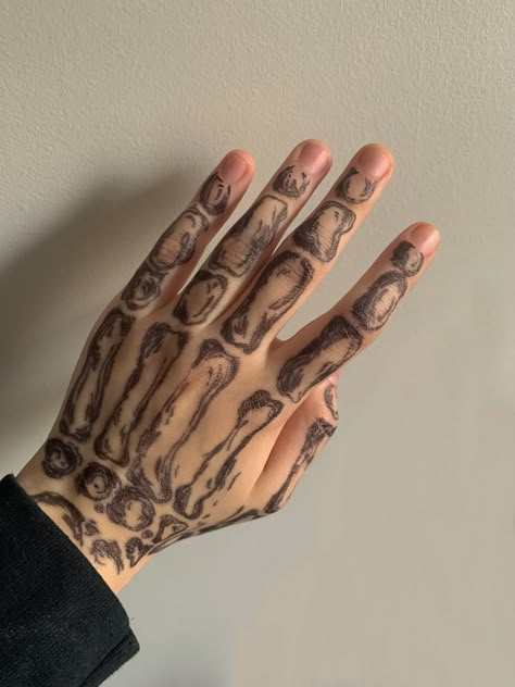 Human Hand Bones Drawing, Hand Tattoos With Marker, Bones Drawn On Your Hand, Bone On Hand Drawing, Bone Art On Hand, Finger Bones Drawing, Y2k Hand Drawing, Skeleton Bones Drawn On Hand, Marker Hand Tattoos