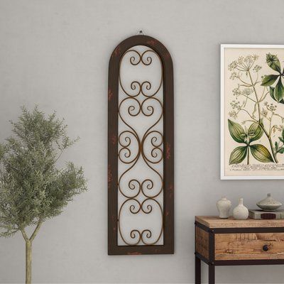 Lark Manor Brown Wood and Metal Wall Décor Key Wall Decor, Weathered Wall, Scroll Wall Art, Arched Wall Decor, Distressed Wood Wall, Brown Wall Decor, Window Shutter, Wood Arch, Wall Decor Metal