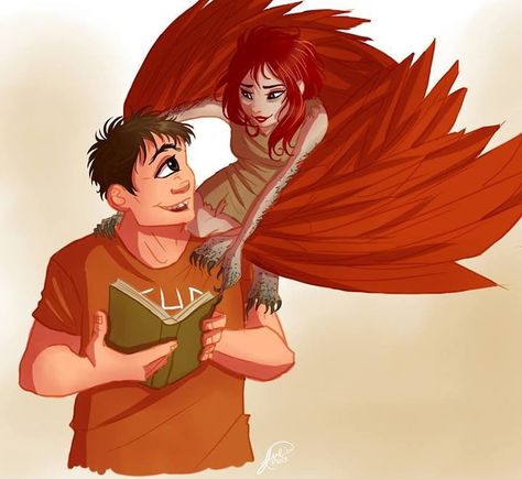 Tyson the Cyclops and Ella the Harpy Tyson And Ella, The Last Olympian, Zio Rick, Percy Jackson Ships, Rick Riordan Series, Jason Grace, Trials Of Apollo, Percy Jackson Fan Art, Percy Jackson Characters