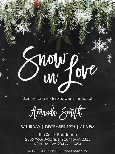 Christmas Bridal Shower Ideas, Winter Bridal Shower Decorations, Winter Bridal Shower Themes, Christmas Bridal Shower Invitations, Winter Engagement Party, Snow In Love, Winter Bridal Shower Invitations, Christmas Bridal Showers, Christmas Bride