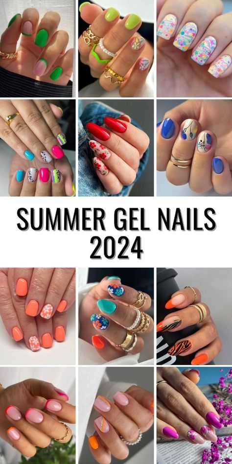 This season, Summer Gel Nails 2024 brings you a range of innovative designs. Discover ideas that play with the delicate balance of bright colors and simple, clean lines. From cute short nails to elegant almond shapes, our collection highlights the beauty of white, pink, and blue hues, creating a look that's both easy to achieve and effortlessly stylish. Gel Nail Designs Summer 2024, Gel Nail Designs Spring 2024, June Gel Nails Ideas, Summer 2024 Gel Nails, Gel Manicure Designs Summer, Happy Nail Designs, May Gel Nail Ideas, May Nail Inspo 2024, Gel Nail Art Designs 2024