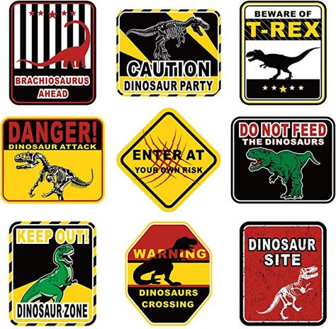 Jurassic Park Signs, Dinosaur Signs, Fête Jurassic Park, Dinosaur Boys Room, Dinosaur Birthday Decorations, Jurassic Park Party, Jurassic Park Birthday, Party Wall Decor, Dinosaur Wall Decor