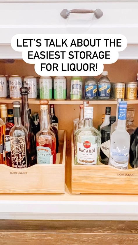 Organize Alcohol Bottles, Alcohol Storage In Pantry, Pull Out Liquor Drawer, Locked Alcohol Cabinet, Rv Liquor Bottle Storage, Alcohol Storage Ideas, Alcohol Cabinet, Liquor Cart, Alcohol Storage