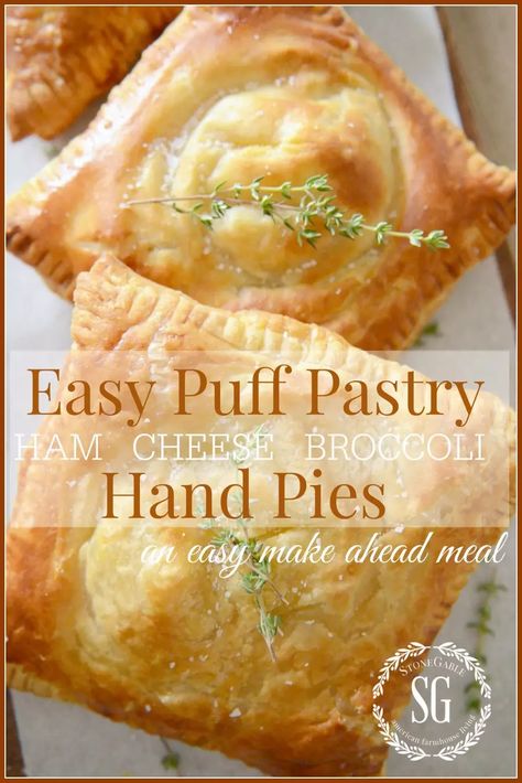 EASY PUFF PASTRY HAM CHEESE AND BROCCOLI HAND PIES - StoneGable Ham Cheese Puff Pastry, Cheese And Broccoli, Cheese Broccoli, Easy Puff, Cheese Puff, Hand Pie Recipes, Cheese Puff Pastry, Easy Puff Pastry, Hand Pie