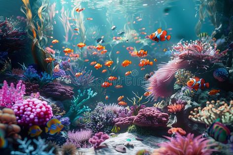 Numerous colorful fish swim amidst vibrant corals in a bustling underwater ecosystem. Generative AI stock image Fish Swimming, Colorful Fish, Coral, Swimming, Stock Images, Fish, Color