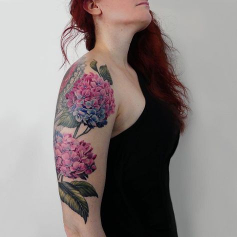 Hydrangea Arm Tattoo, Hydrangea Forearm Tattoo, Hydrangea Sleeve Tattoo, Pink Hydrangea Tattoo, Hyper Realistic Flower Tattoo, Hydrangea Tattoo Color, Hydrangea And Peony Tattoo, Hydrangea Butterfly Tattoo, Hydrangea Shoulder Tattoo