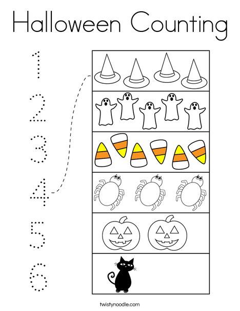 Halloween Counting Coloring Page - Twisty Noodle Halloween Activity Sheets, Halloween Counting, Holiday Worksheets, Winter Activities Preschool, Twisty Noodle, Halloween Crafts Preschool, Halloween Worksheets, Fall Preschool Activities, Halloween Preschool