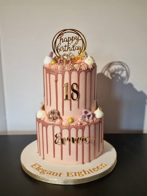 Rose Gold Cake Ideas Birthday Two Layer, 18th Birthday Cake Rose Gold, 18th Birthday Cake 2 Tier, Birthday Cake Two Floors, Rose Gold Cake Ideas Birthday, Rose Gold Cake Birthday, Eighteenth Birthday Ideas, Rose Gold Drip Cake, Two Tier Birthday Cake