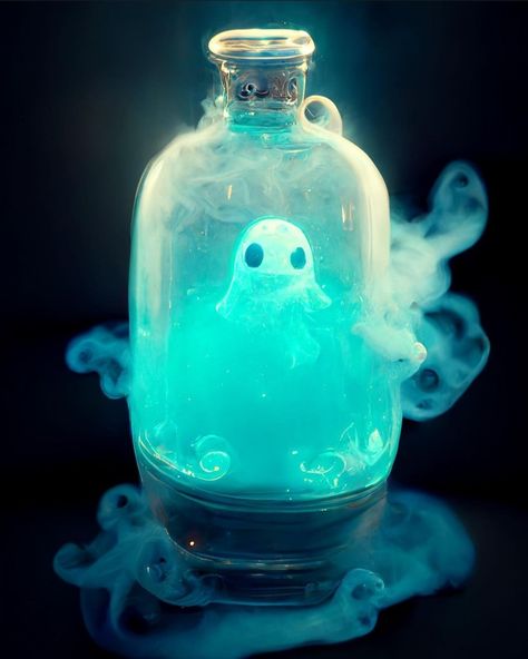 Ghost In Bottle, Halloween Digital Art, Class Art Projects, Magic Bottles, Halloween Artwork, Hipster Wallpaper, Whatsapp Wallpaper, Halloween Painting, Holiday Background