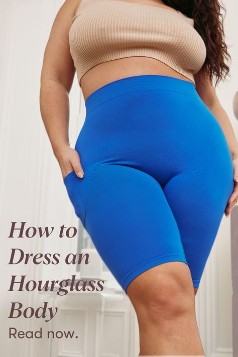 Hourglass figures are famous for their symmetry; people with hourglass shapes tend to have shoulders and hips that are almost the same in width. Read our tips for how to dress an hourglass body type over on our blog. #hourglass #hourglassfigure #hourglassfigureoutfits #hourglassbodyshapoutfits Blue Bike, Body Confidence, Soft Shorts, Biker Shorts, Boxer Briefs, Bike Shorts, Body Positivity, Briefs, Self Love