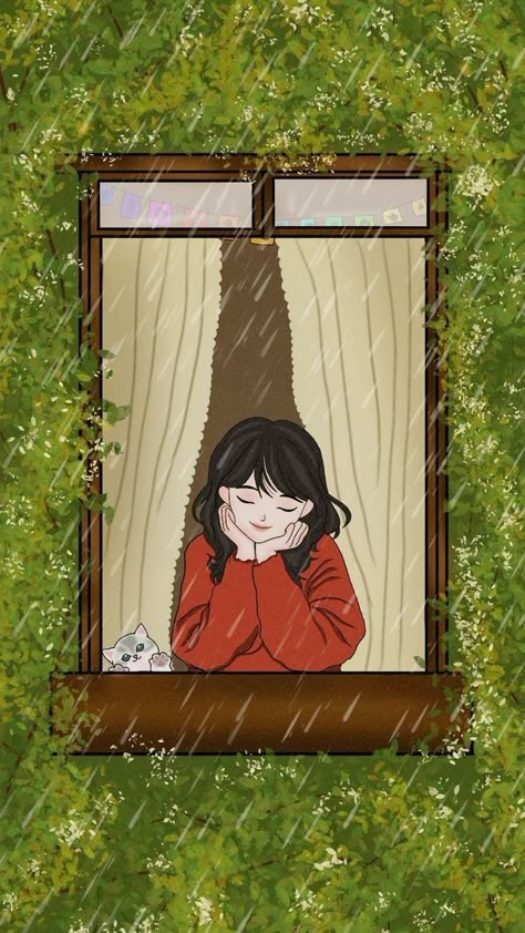 Rainy Day Window Illustration, Rainy Drawing Aesthetic, Rainy Days Illustration, Rain Illustration Rainy Days, Rainy Drawing, Rainy Illustration, Animated Sketches, Soothing Pictures, Comfy Art