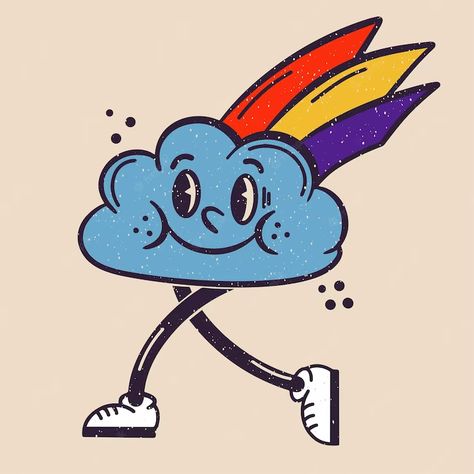 Cloud Cartoon Drawing, Retro Cloud Illustration, Cloud Character Illustration, Retro Cartoon Mascot, Cloud Mascot, Cloud Character Design, Retro Cartoon Characters, Cloud Character, Comic Cloud