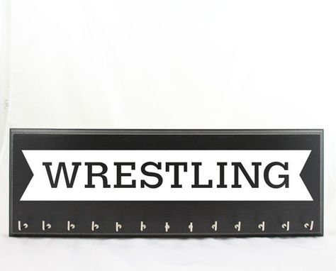 Wrestling medal holder rack display by StrutYourStuffSignCo Wrestling Medal Display, Medal Hangers, Wrestling Quotes, Wrestling Gift, Trophy Display, Teeth Pictures, Wall Hook Rack, Race Medal, Medal Holder