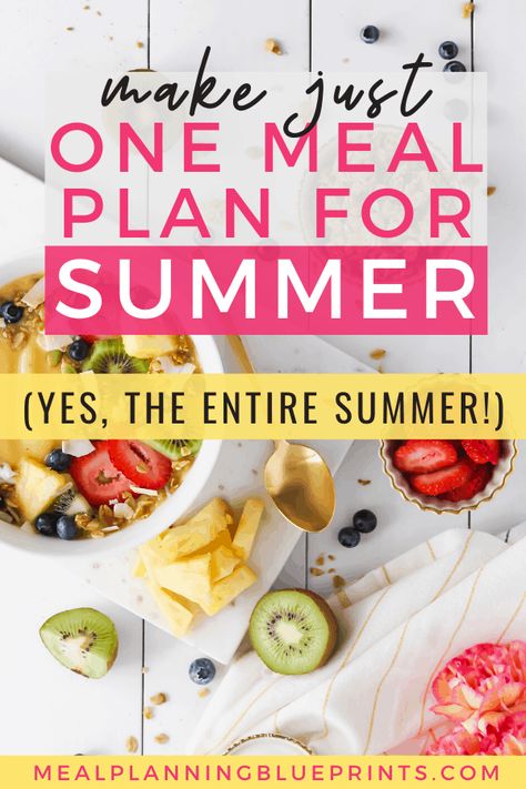 Make just one meal plan for summer! Don't wing it - instead, make an entire summer meal plan for your family so you can have time for the fun stuff! I'll show you how to feed your kids simple summer dinners without cooking and planning like crazy. It's my step by step guide to making a simple, repeatable meal plan full of easy summer dinner recipes. This especially works if you're meal planning on a budget - click to read! Plan For Summer, Summer Meal Plan, Roadtrip Tips, Family Meal Planning Healthy, Hygge Ideas, Cheap Meal Plans, Light Summer Meals, Meal Schedule, Meal Planning Ideas