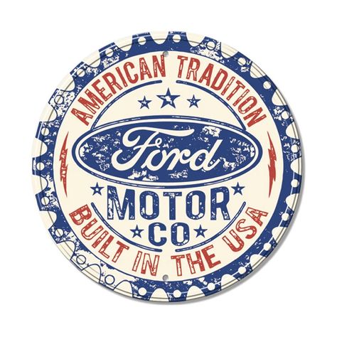 Desperate Enterprises Ford Built In USA Wall Décor | Wayfair Car Oil, Sticker Logo, Old Ford Trucks, Ford Logo, Motorcycle Lights, Ball Mason Jars, Old Fords, Classic Cars Vintage, Metal Tins