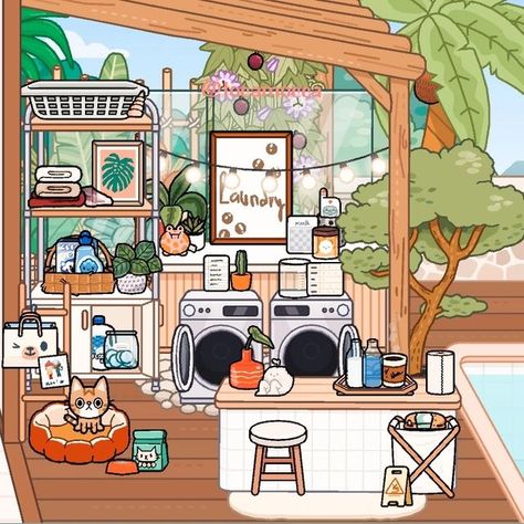 Aesthetic Laundry Room, Laundry Idea, Aesthetic Laundry, Laundry Room Idea, Toca Aesthetic, Toca Boca Hair Salon, Toca Life World Aesthetic Pfp, Outdoor Laundry, Toka Boka