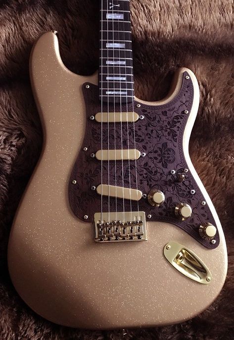 Gold Stratocaster, Types Of Guitar, Gold Knobs, Stratocaster Guitar, Soda Stereo, Guitar Obsession, Custom Electric Guitars, Gold Flake, Cool Electric Guitars