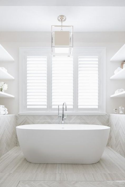 Chrome Box Frame Light Over Oval Bathtub - Transitional - Bathroom Bathroom Freestanding, Master Bath Remodel, White Bath, Upstairs Bathrooms, Bathroom Redo, Bathroom Renos, Bath Tub, House Bathroom, Bathroom Remodel Master