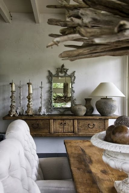 Rough Luxe, Rustic Luxe, A Living Room, Boho Home, Rustic Interiors, A Mirror, Rustic Elegance, Modern Rustic, Rustic House