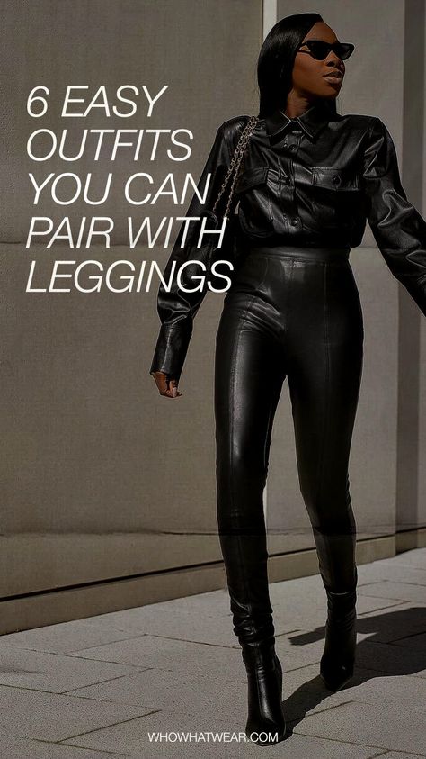 Black Leggings Party Outfit, Faux Leather Leggings Outfit Dressy, Spandex Leggings Outfit, Outfit With Leather Leggings, Leather Leggings Outfit Dressy, Leather Leggings Outfit Night Going Out, Leather Leggings Outfit Fall, Leather Leggings Outfit Night, Shiny Leggings Outfit