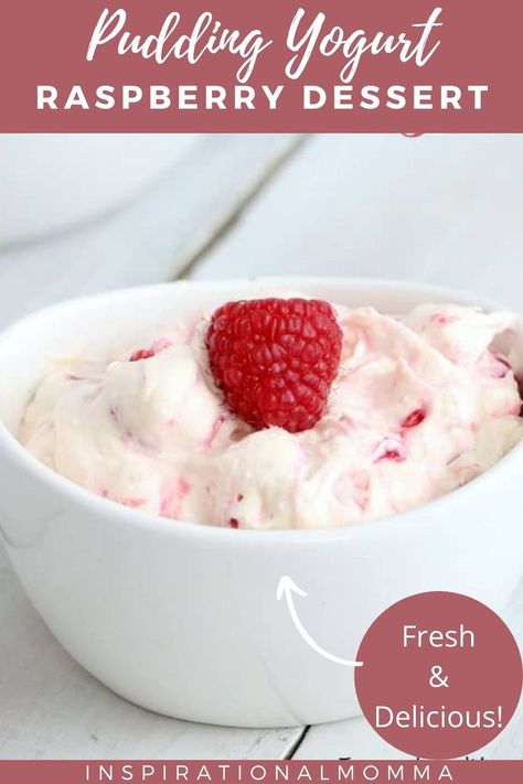 Vegetarian Gluten free · Sweet, creamy, and fluffy, this PUDDING YOGURT RASPBERRY DESSERT is filled with fresh, delicious flavors that everyone will love! #puddingyogurt #raspberrydessert #fresh&delicious #easytomake… More Noosa Yogurt Recipes, Raspberry Recipes Healthy, Fresh Raspberry Desserts, Pudding Yogurt, Easy Protein Snacks, Greek Yogurt Dessert, Raspberry Whipped Cream, Raspberry Dessert, Whipped Cream Desserts