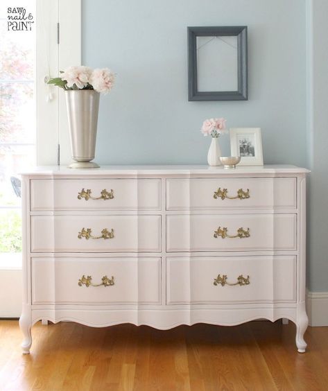 "Silky Smooth" French Provincial Dresser and Mirror Makeover Torquise Furniture, French Provincial Dresser Makeover Diy, French Dressers, French Provincial Dresser Nursery, Painted French Provincial Dresser, Blush French Provincial Dresser, Console Dresser, Cream French Provincial Dresser, Grey Bedroom Furniture