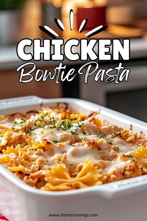 Quick and Easy Chicken Bowtie Pasta Recipe | Try this quick and easy Chicken Bowtie Pasta, perfect for a family dinner on a budget. This creamy bowtie pasta with shredded chicken, cream cheese, and a blend of cheeses is baked to perfection. Ideal for weeknight dinners, this recipe combines the best of creamy pasta and hearty chicken. Bow Tie Pasta Recipes | Quick and Easy Dinner Recipes for Family Cheap |  Chicken Breast Recipes Boneless Pasta Rotisserie Chicken Recipes, Baked Bowtie Pasta Recipes, Supper Ideas With Chicken Breast, Bow Tie Recipes, Bow Tie Pasta Recipes Chicken, Chicken And Bowtie Pasta Recipes, Chicken Bow Tie Pasta Recipes, Creamy Bowtie Pasta Recipes, Chicken Bowtie Pasta Recipes