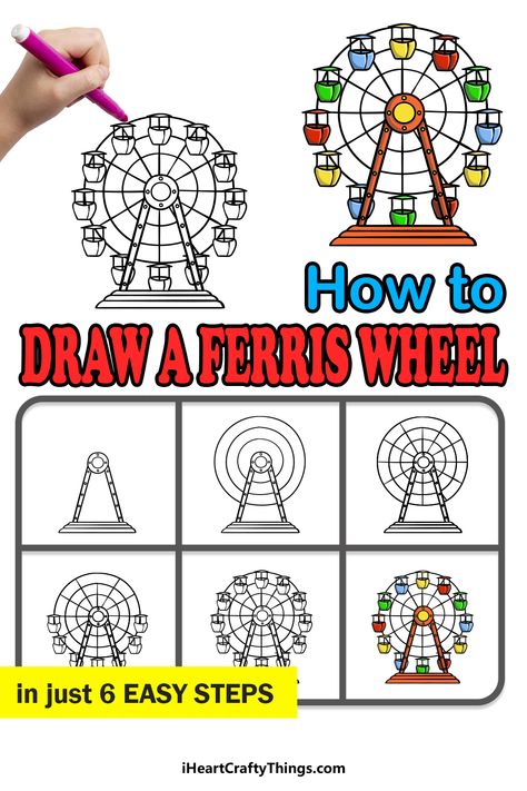 Ferris Wheel Drawing, Wheel Drawing, Shoe Art Drawing, Drawing Lessons For Kids, Toddler Arts And Crafts, Drawing Step By Step, Art Drawing Ideas, Geometric Design Art, Easy Drawings For Kids